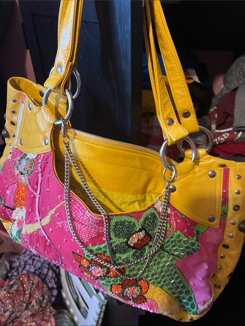 Mary Frances Yellow Boho Chic Embellished Tote